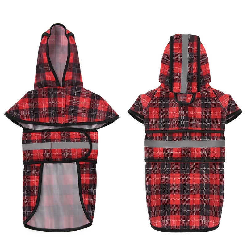 HDE Dog Raincoat Jacket Reflective Adjustable Hooded Pet Poncho Rain Coat with Leash Hole for Small to X-Large Dogs Plaid - M - Image 3